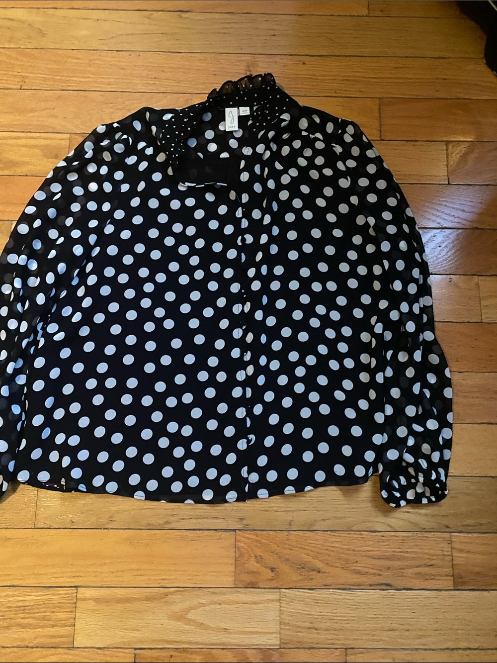 Joie Black Blouse with White Polka Dots